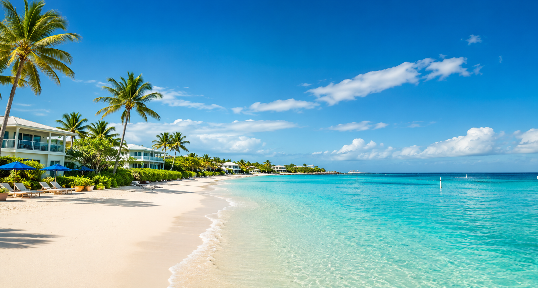 Grand Cayman beach with turquoise water and palm trees